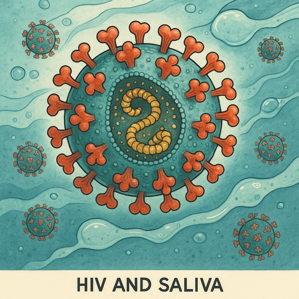 Scientific Illustration of HIV and Saliva